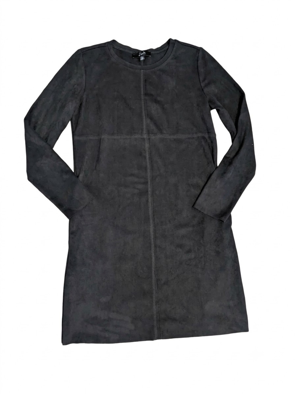 Joh XS Black Faux Suede Shift Dress Pockets Long Sleeve Mod Whimsigoth Fall Mini